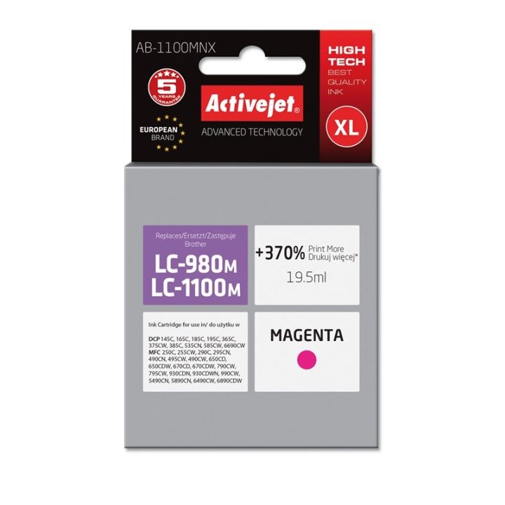Activejet AB-1100MNX inchiostro (ricambio per Brother LC1100/LC980M Supreme 19.5 ml magenta)