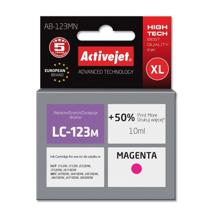 Activejet AB-123MN Inchiostro (sostituzione Brother LC123M/121M Supreme 10 ml magenta)