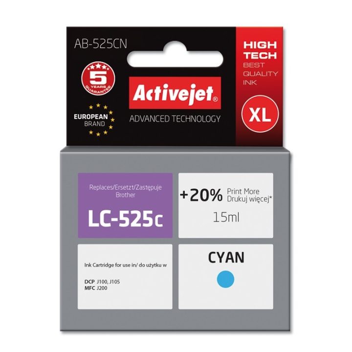Activejet AB-525CN Inchiostro (sostituzione per Brother LC525C Supreme 15 ml ciano)