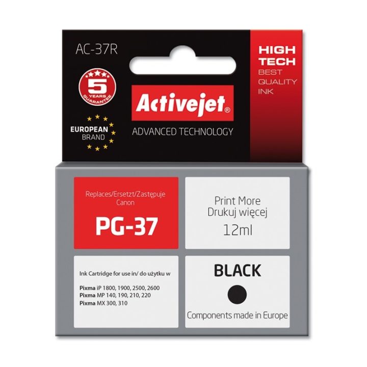 Cartuccia inchiostro Activejet AC-37R (sostituzione per Canon PG-37 Premium 12 ml nero)