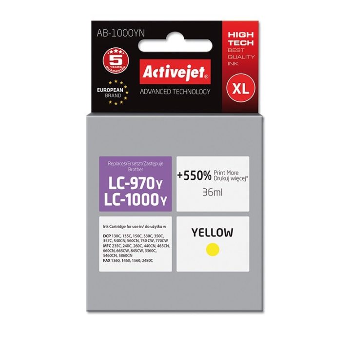 Activejet AB-1000YN Inchiostro (sostitutivo per Brother LC1000/LC970Y 36 ml giallo)
