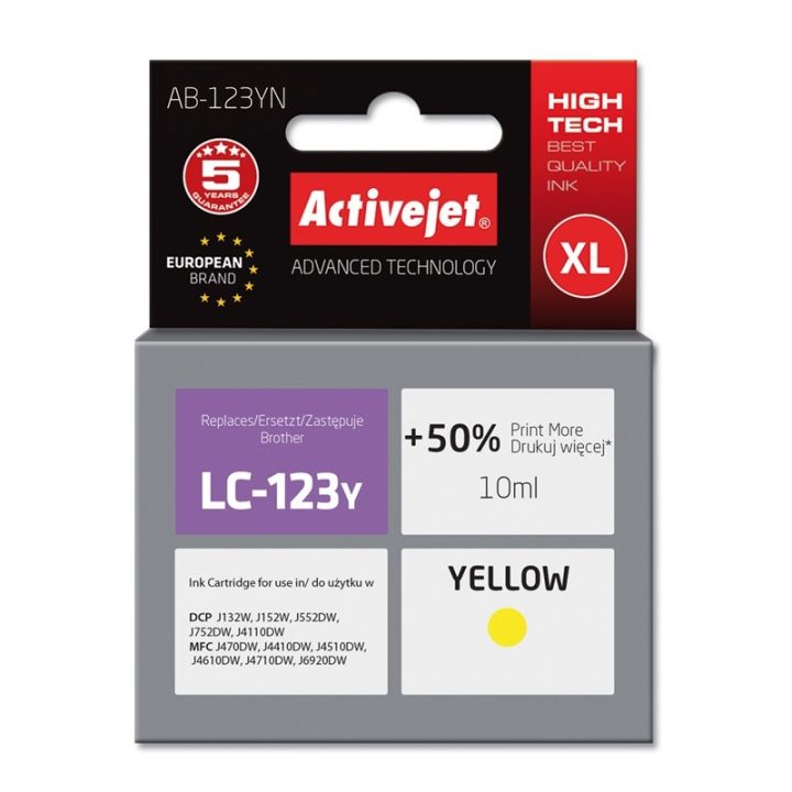 Activejet AB-123YN Inchiostro (ricambio per Brother LC123Y/121Y Supreme 10 ml giallo)