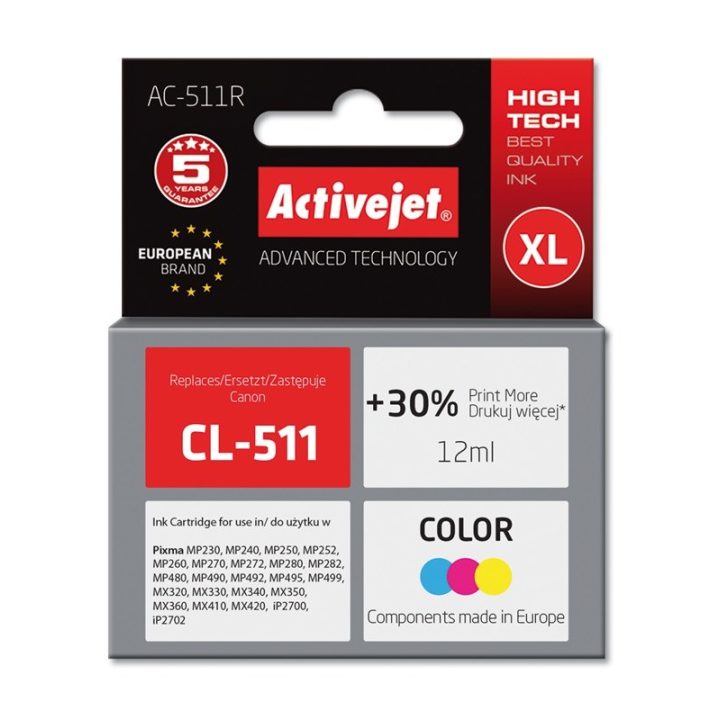 Cartuccia di inchiostro Activejet AC-511R (sostituzione per Canon CL-511 Premium 12 ml colore)