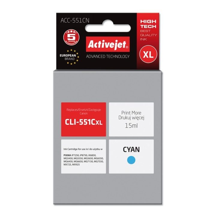 Activejet ACC-551CN Cartuccia d'inchiostro (ricambio per Canon CLI-551C Supreme 15 ml ciano)