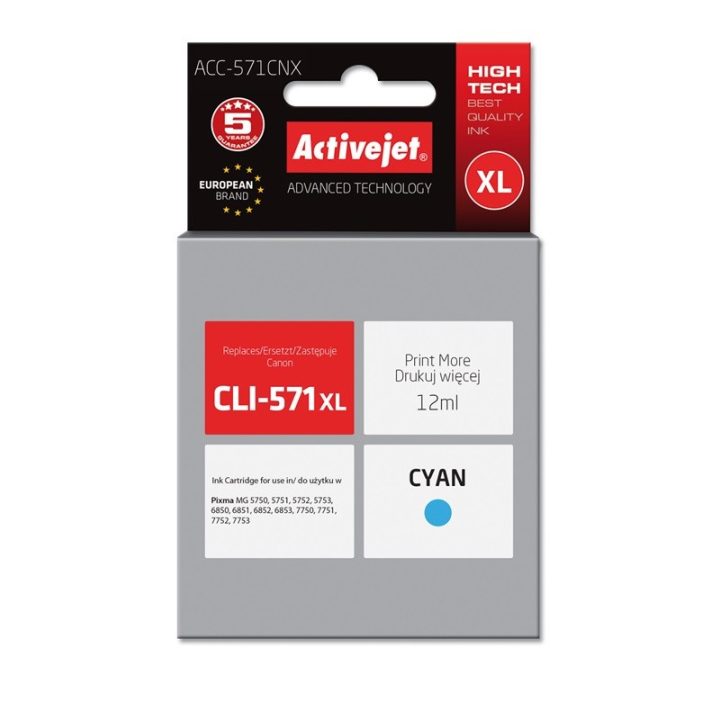 Activejet ACC-571CNX Inchiostro (sostituzione Canon CLI-571XLC Supreme 12 ml ciano)