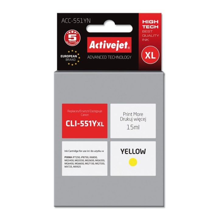 Activejet ACC-551YN Cartuccia d'inchiostro (ricambio per Canon CLI-551Y Supreme 15 ml giallo)