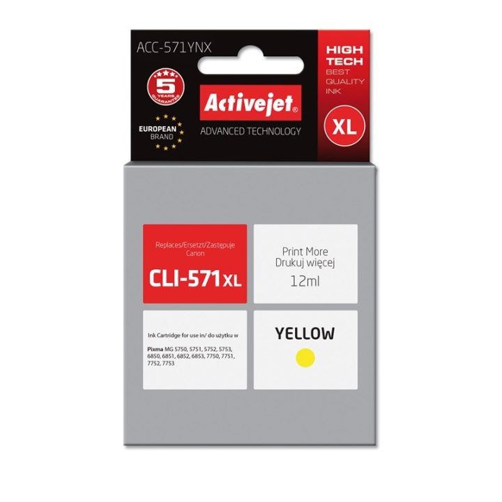 Activejet ACC-571YNX Inchiostro (sostituzione Canon CLI-571XLY Supreme 12 ml giallo)