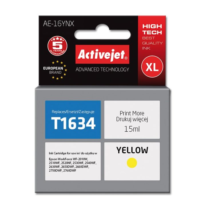 Activejet AE-16YNX Cartuccia d'inchiostro (sostituzione per Epson 16XL T1634 Supreme 15 ml giallo)
