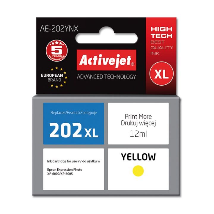 Activejet AE-202YNX inchiostro (sostituzione per Epson 202XL H44010 Supreme 12 ml giallo)