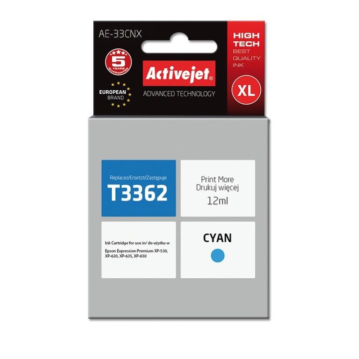 Activejet AE-33CNX cartuccia d'inchiostro (sostituzione per Epson 33XL T3362 Supreme 12 ml ciano)