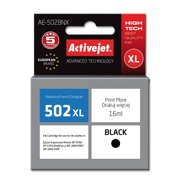 Activejet AE-502BNX inchiostro (sostituzione per Epson 502XL W14010 Supreme 16 ml nero)