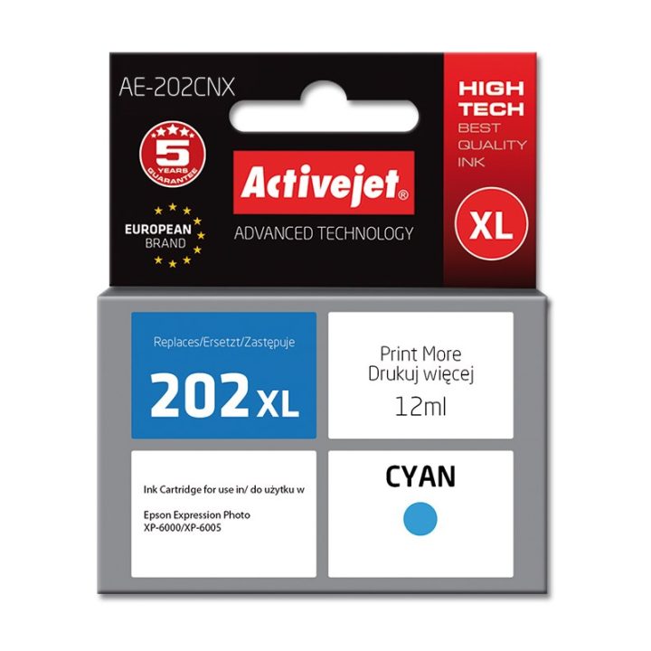 Activejet AE-202CNX inchiostro (sostituzione per Epson 202XL H24010 Supreme 12 ml ciano)