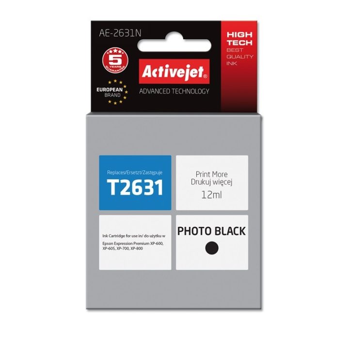 Activejet AE-2631N Inchiostro (sostituzione per Epson 26 T2631 Supreme 12 ml nero)