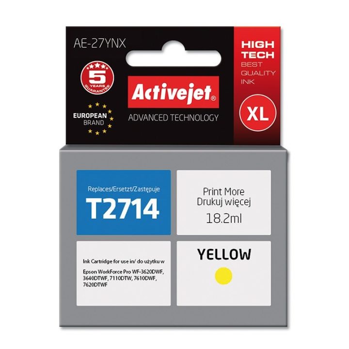 Activejet AE-27YNX Inchiostro (sostituzione per Epson 27XL T2714 Supreme 18 ml giallo)