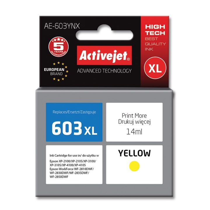Activejet AE-603YNX inchiostro (sostitutivo per Epson 603XL T03A44 Supreme 14 ml giallo)