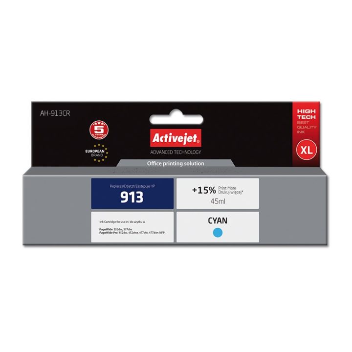 Activejet AH-913CR inchiostro (ricambio per HP 913 F6T77AE Premium 45 ml ciano)