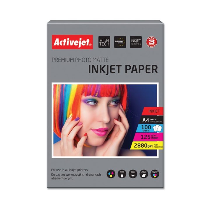 Activejet AP4-125M100 Carta fotografica opaca per stampanti a inchiostro A4 100 fogli