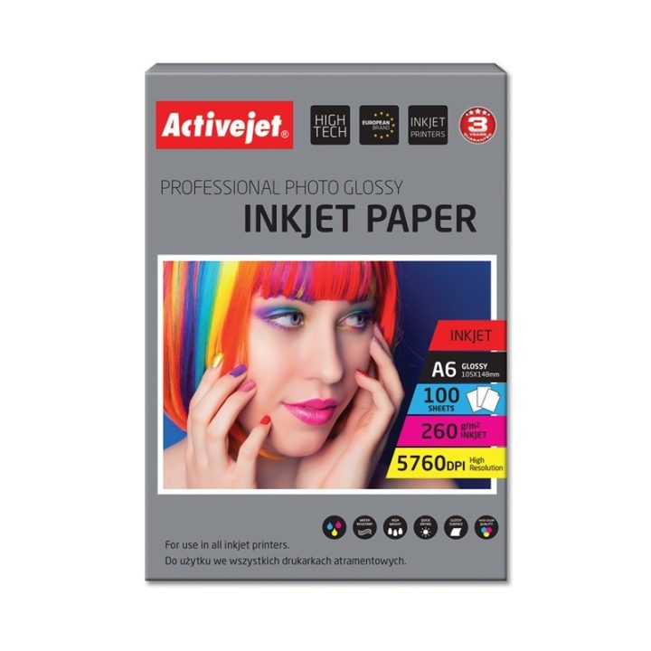 Activejet AP6-260GR100 carta fotografica per stampanti a getto d'inchiostro A6 100 fogli 10x15