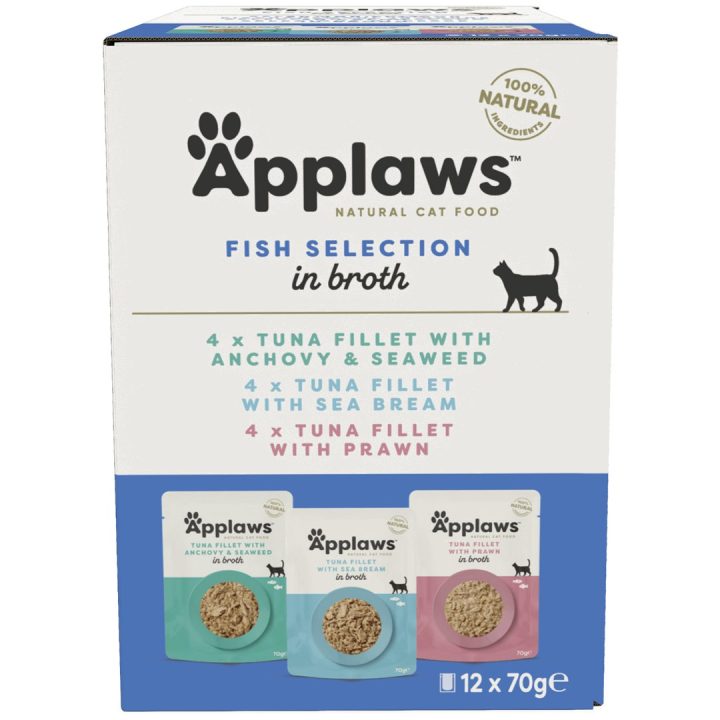 APPLAWS Selezione di pesce multipack in brodo - cibo umido per gatti - 12x70g