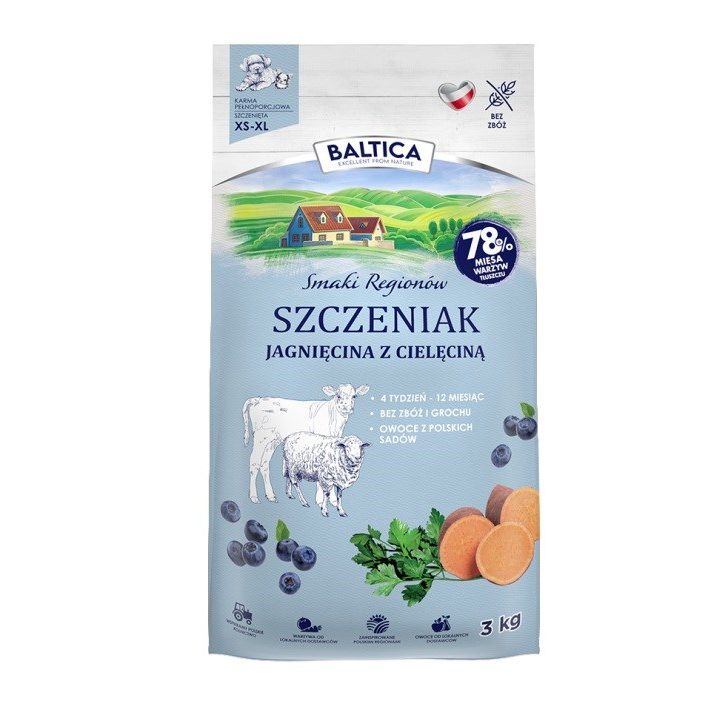BALTICA Smaki regionów Junior Agnello con vitello - cibo secco per cani - 3kg