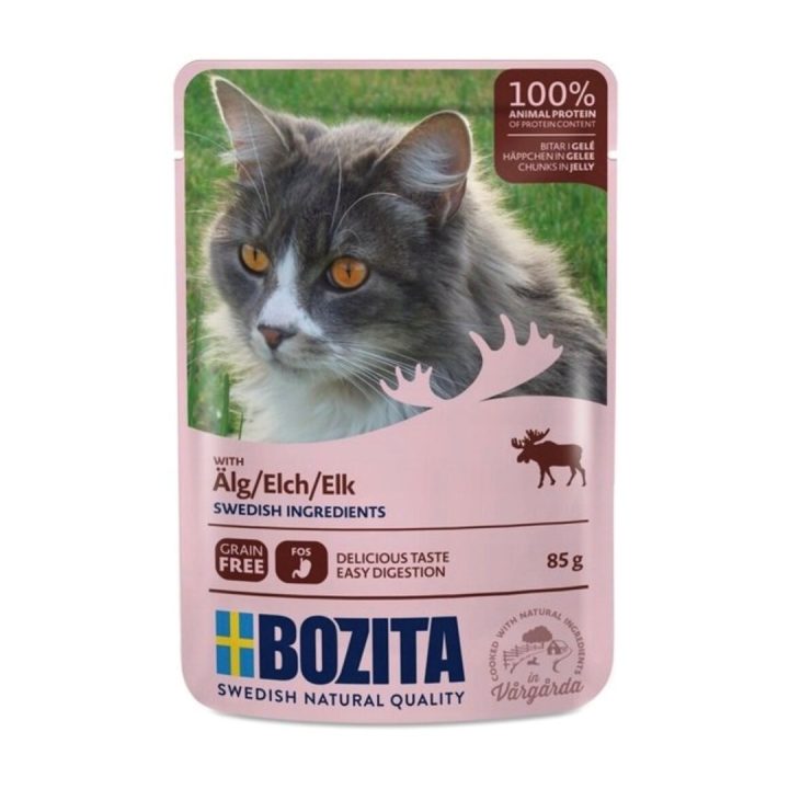 BOZITA Bocconcini di carne in gelatina con alce – cibo umido per gatti – 85g