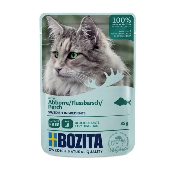 BOZITA Bocconcini di carne in gelatina con persico – cibo umido per gatti – 85g