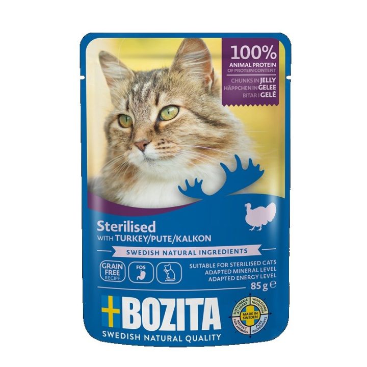 BOZITA Bocconcini di tacchino sterilizzati in gelatina - cibo umido per gatti - 85g