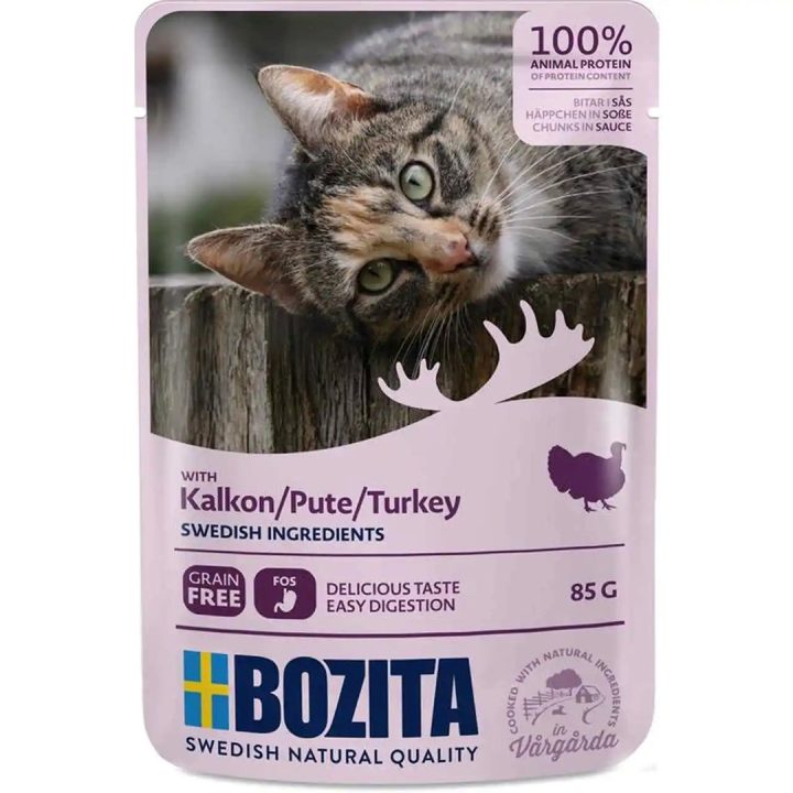 BOZITA Bocconcini di carne in salsa con tacchino – cibo umido per gatti – 85g