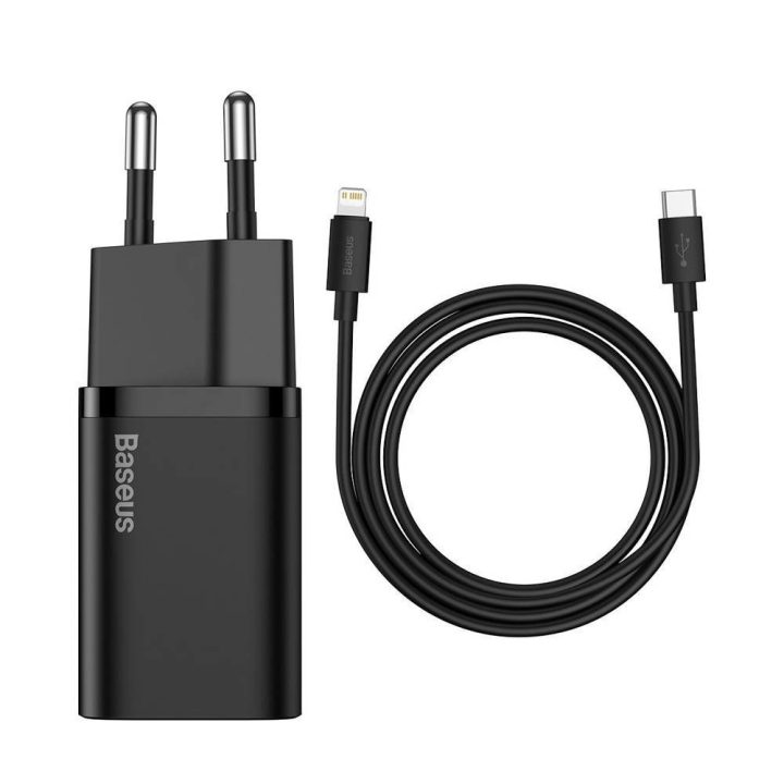 Caricabatterie da parete Baseus Super Si USB-C 20W + cavo Lightning nero