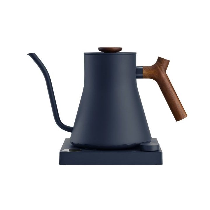 Fellow Stagg EKG PRO 900ml electric kettle in stone blue with a walnut-coloured handle