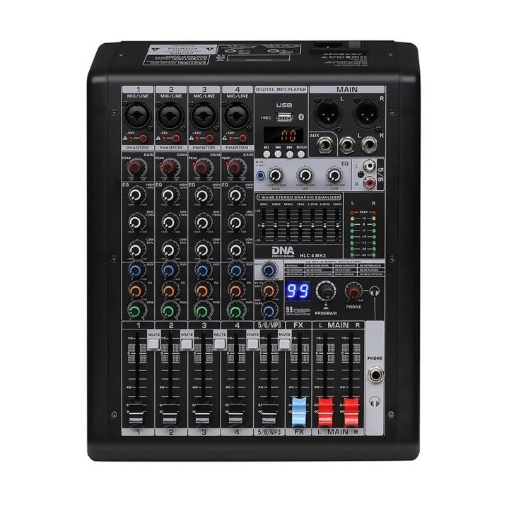 DNA Professional HLC 4 MK2 - mixer analogico con USB Bluetooth MP3 alimentazione phantom e processore DSP