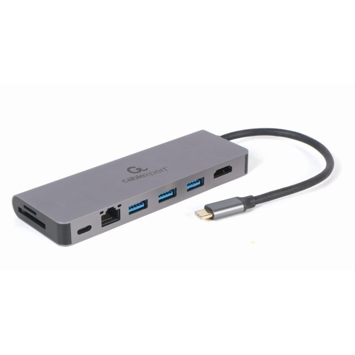 Gembird A-CM-COMBO5-05 USB Type-C adattatore multiporta 5-in-1 (Hub + HDMI + PD + lettore di schede + LAN)