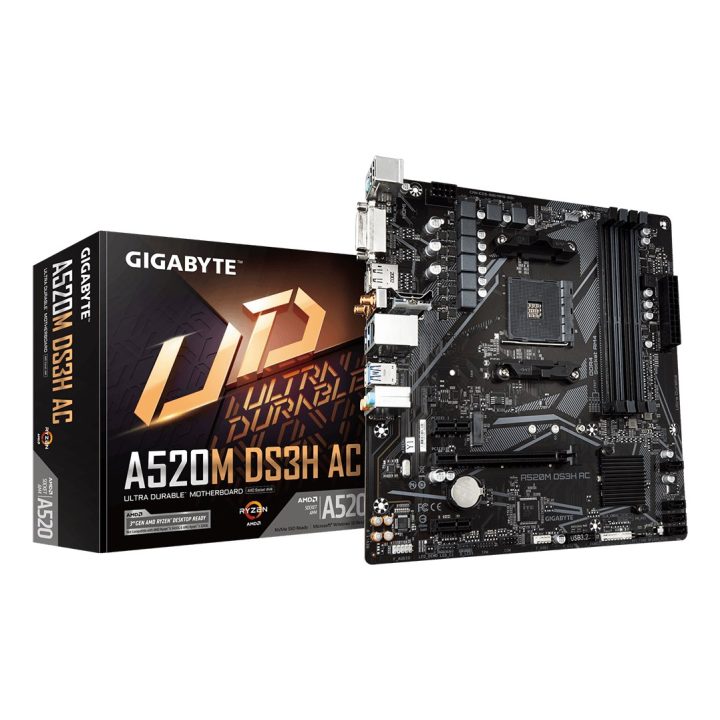 Scheda madre GIGABYTE A520M DS3H AC - CPU serie AMD Ryzen 5000 5+3 Phases VRM fino a 4733MHz DDR5 (OC) 1xPCIe 3.0 M.2 GbE LAN WI