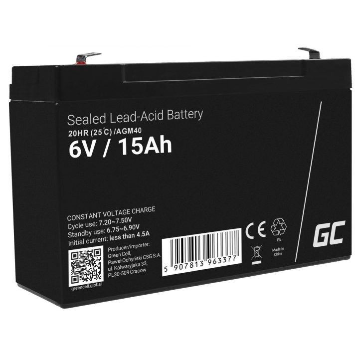 Green Cell AGM40 UPS batteria Piombo sigillato (VRLA) 6 V 15 Ah