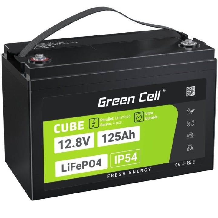 Green Cell Žalias Cell CUBE LiFePO4 125Ah 12 8V 1600Wh liio geležies fosfato baterija kemperiui sauls energijai neprijungtai pri