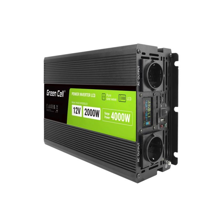 Green Cell PowerInverter LCD 12V a 230V 2000W/40000W inverter auto con display LCD - onda sinusoidale pura