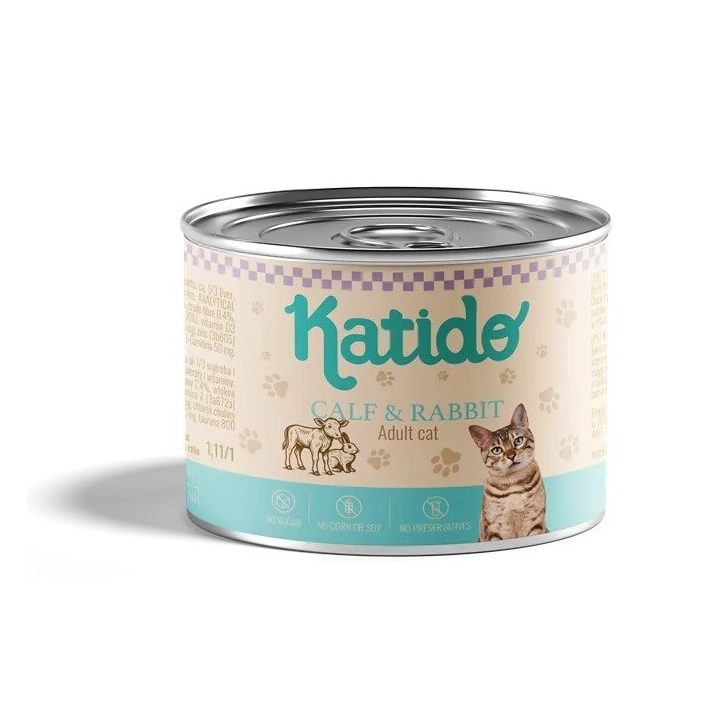 KATIDO Vitello con coniglio - cibo umido per gatti - 200g