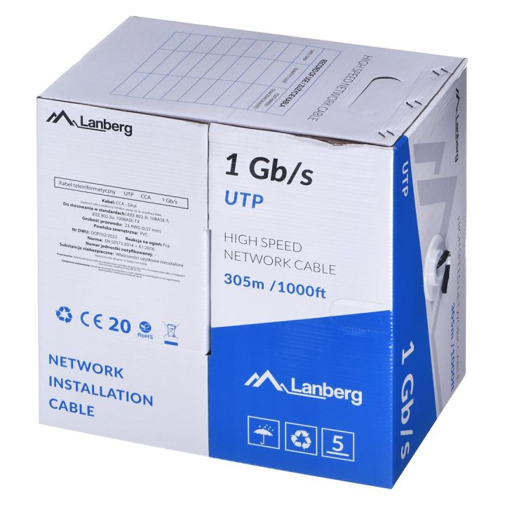 LANBERG UTP CAVO 1GB/S 305M FILO CCA NERO