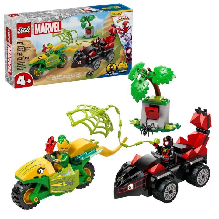 LEGO MARVEL 11198 Inseguimento Veicolo Dinosauro Spin ed Electro