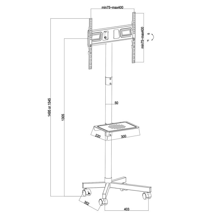 Maclean MC-949 TV carrello stand professionale 32-55 con ruote max. VESA 400x400 max. 25kg