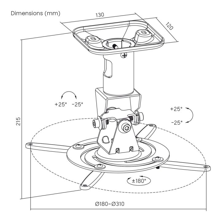 Maclean Staffa/gancio da soffitto per proiettore in acciaio 180–310 mm fino a 15 kg MC-208 B