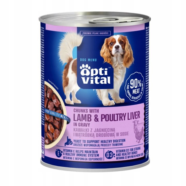 OPTIVITAL Bocconi di agnello e fegato in salsa - cibo umido per cani - 415g