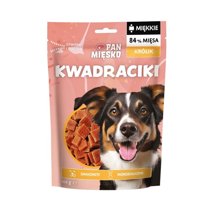 PAN MIĘSKO Squares Coniglio - snack per cani - 100g
