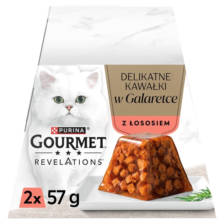 PURINA Gourmet Revelations Bocconi in gelatina con salmone - cibo umido per gatti - 2x57g
