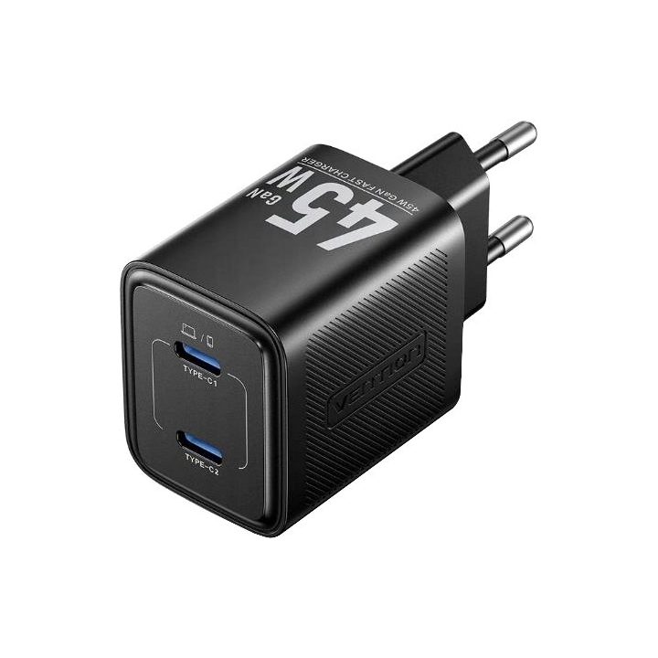 Vention 45W PD - GaN Caricatore tecnologico 2x USB-C (nero)