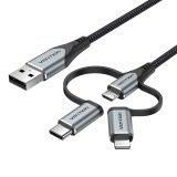 Vention USB 2.0 A Cavo maschio a 3 in 1 Micro-B&USB-C&Lightning maschio 1M tipo lega di alluminio grigio