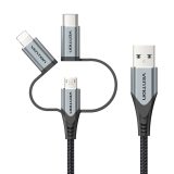 Vention USB 2.0 A Cavo maschio a 3 in 1 Micro-B&USB-C&Lightning maschio 1M tipo lega di alluminio grigio