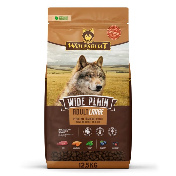 WOLFSBLUT Wide Plain Large Breed cavallo con patate dolci - cibo secco per cani - 12 5kg