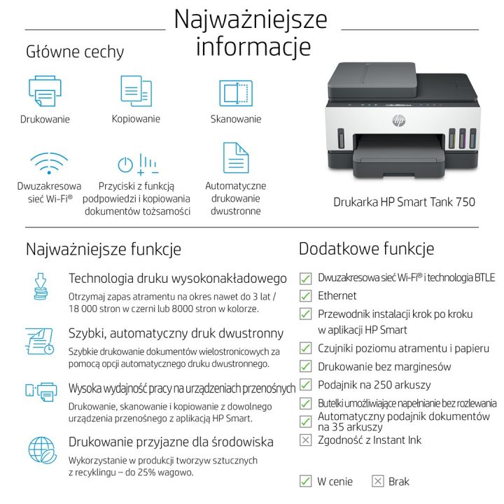 HP Smart Tank 750 All-in-One Thermal inkjet A4 4800 x 1200 DPI 15 ppm Wi-Fi