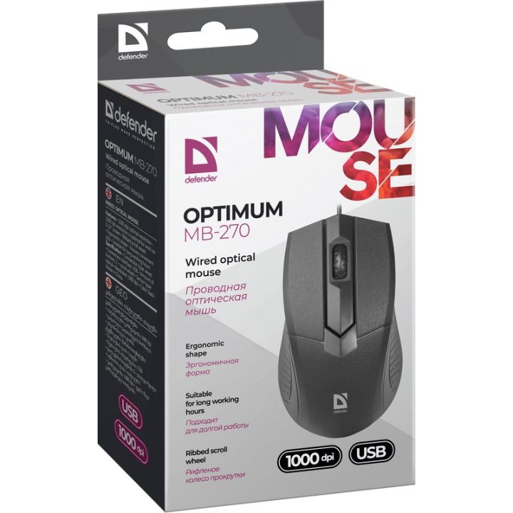 Defender Optimum MB-270 mouse ufficio destrorso USB Type-A ottico 1000 DPI